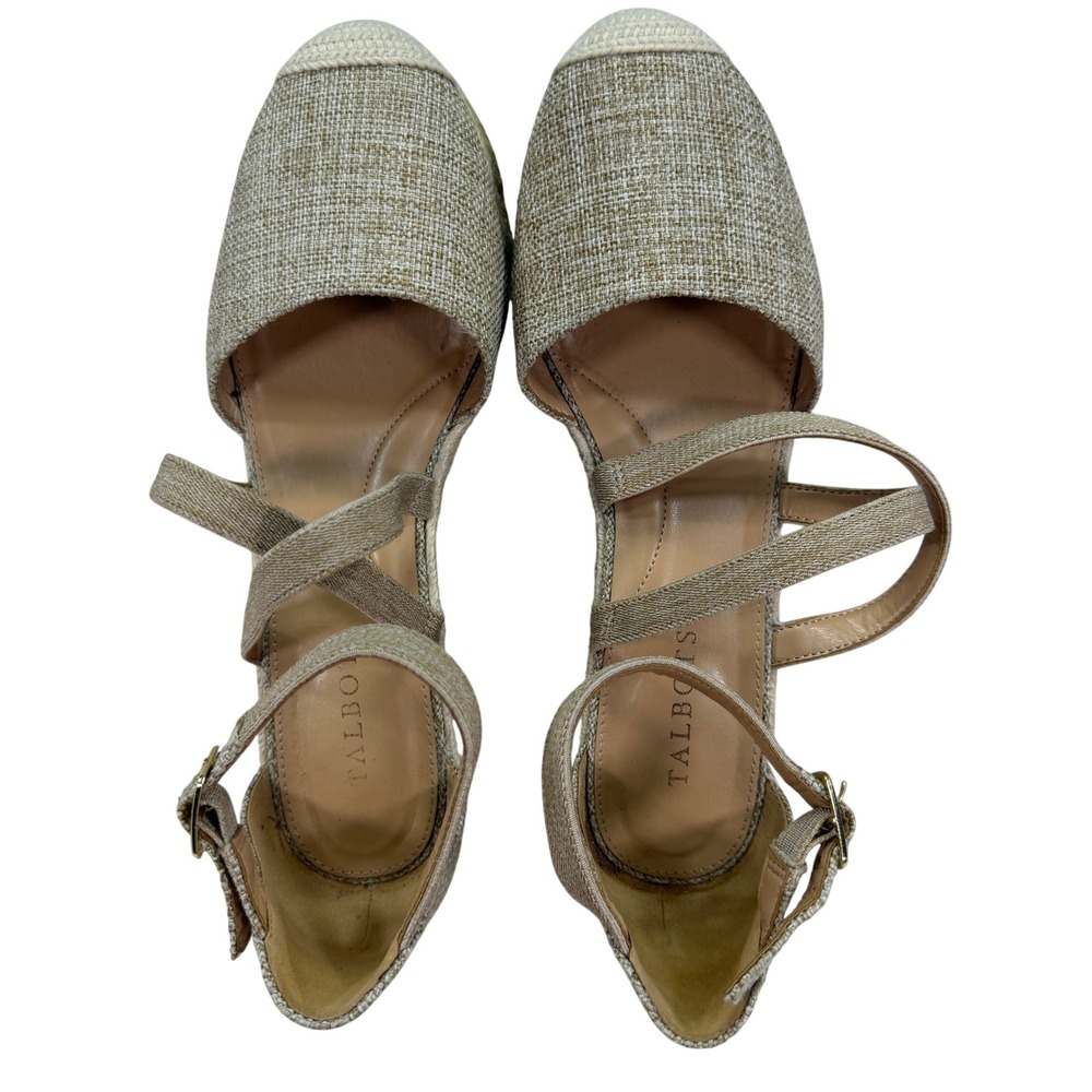 Talbots Lyndsay Natural Strappy Espadrille Wedge Sandals Womens Size 9 Tan Beige - Picture 3 of 11